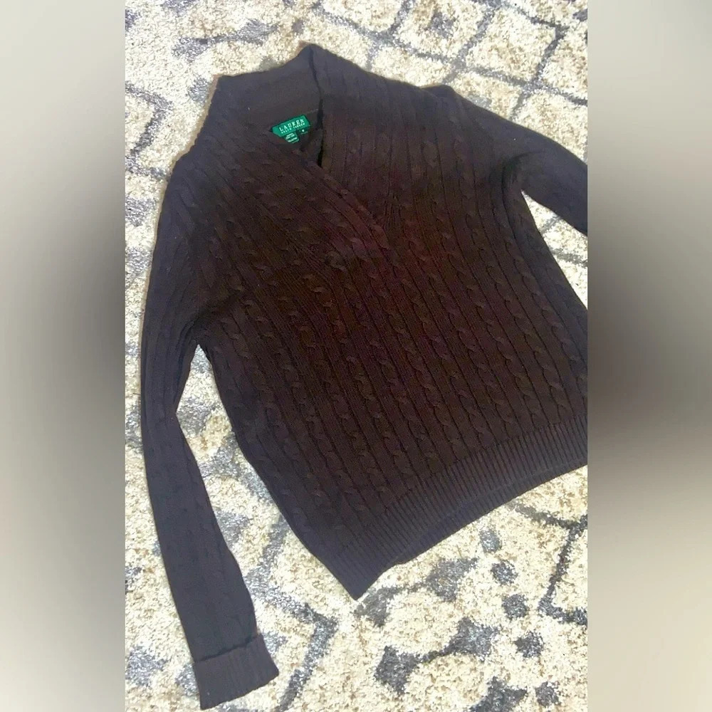 Cable knit brown Ralph Lauren sweater classic fall casual  preppy designer logo - Picture 2 of 5